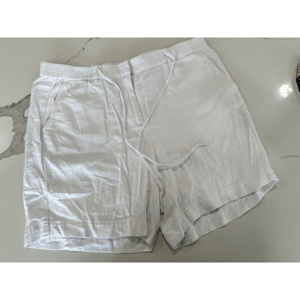 Talbots The Easy Drawstring Short White Cotton Linen Blend Size 14 Womens